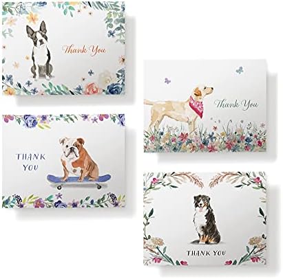 Twigs Paper - Dog Agradecendo conjunto de cartões - 12 cartões de felicitações variados - Labrador Retriever, Boston Terrier, Bulldog, Mountain Dog, com envelopes - ecológicos - feitos nos EUA