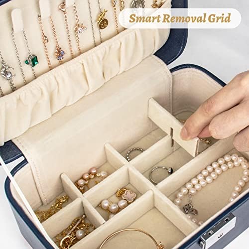 Organizador da caixa de jóias, caixas de jóias de couro PU para mulheres meninas, portátil Jóias de 2 camadas Organizador