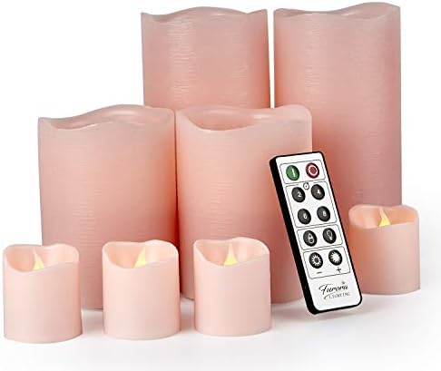 Iluminação Furora LED Velas sem chamas com controle remoto, rosa no conjunto de 8, pilares e votivos de bateria de cera