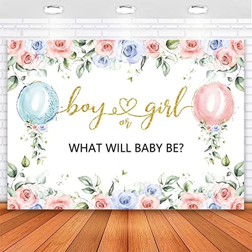 Avezano Gênero revela o cenário azul e blush rosa balão floral ou menina de gênero revelar banner O que bebê será bebê decorações de festa de bebê