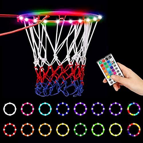 Aro de basquete leve de argola LED - luzes de aro de basquete remoto ajustáveis, 16 coloras de luz LED super brilhante, adequadas