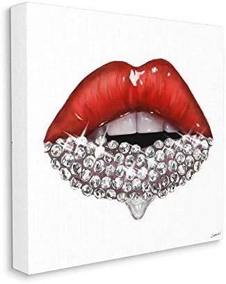 Stuell Industries Red Lips Glam com arte de parede de pedras cosméticas brilhantes, 30 x 30, branco
