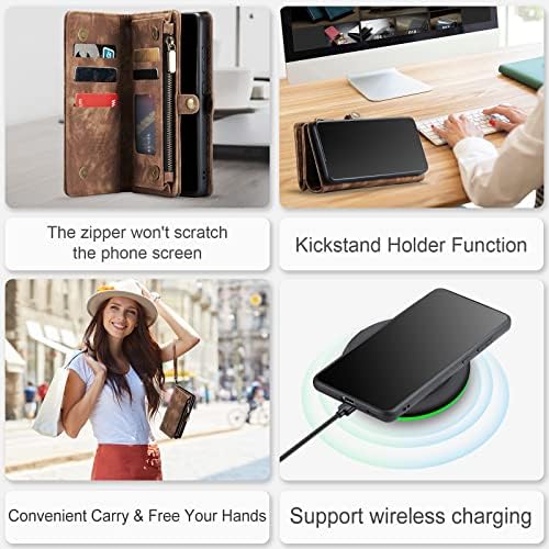 Caixa de telefone Asuwish para Samsung Galaxy S22 5G Carteira com zíper capa destacável com protetor de tela de vidro temperado
