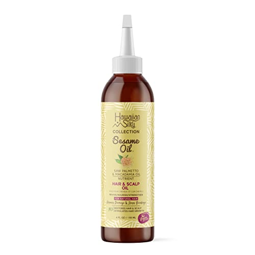 Óleo de gergelim vegano vegano sedoso havaiano Óleo puro com óleo de serra Palmetto e macadâmia 4 fl oz - hidratar, fortalecer e proteger para todos os tipos de cabelo