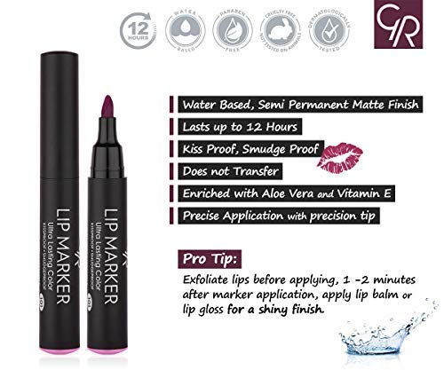 Golden Rose Lip Marker Lip Stain Ultra Longing acabamento natural, baseado em água com aloe vera e vitamina E