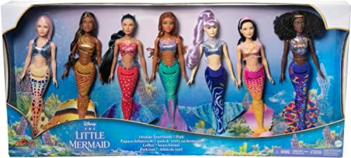 Disney The Little Mermaid Ultimate Ariel Sisters 7-Pack Set, coleção de 7 bonecas de sereia de moda, brinquedos inspirados