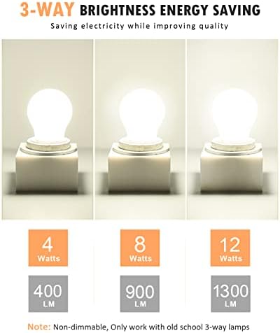 Lâmpadas de líder LED de 3 vias hariscas a19 lâmpada de 3 vias 30/70/100W Luz do dia equivalente 5000k para lâmpada de cabeceira e26 base 4/8/12w 120V 2 pacote