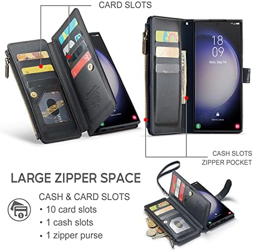Caseme Samsung Galaxy S23 Caso Ultra com bloqueio de RFID, capa Samsung S23 Ultra Wallet com porta -cartas para homens, galaxia de choques