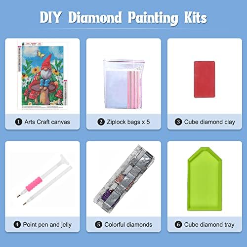 Kits de pintura de diamante para adultos, drill gnome gnome de cogumelo de cogumelos, kits de pintura de diamante de cogumelo,