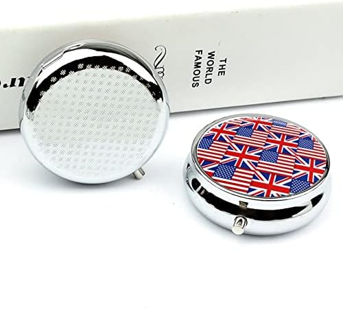 Caixa de comprimidos American Flag and England Flag Round Medicine Tablet Case portátil Pillbox Vitamin Container Organizer Pills Solder com 3 compartimentos