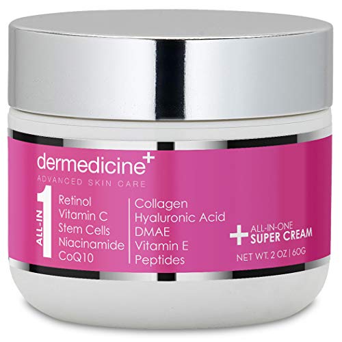 Tudo em um creme de super antienvelhecimento para rosto com retinol, vitamina C, células-tronco, vitamina E, coq10, colágeno, ácido hialurônico, DMAE, peptídeos, niacinamida para obter um tamanho de teste de pele mais jovem