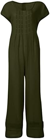 Mumins femininos linho de algodão largo de manga curta perna alta cintura longa cintura longa tamanho calças de tamanho grande calça calças de calça casual salão solto roupas vestidas x-large 2-verde