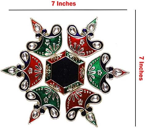Artisenia diwali meena rangoli diya forma 7 peças decorações de piso rangoli tabela decoração de decoração cravejada lantejas de pedras tradicionais