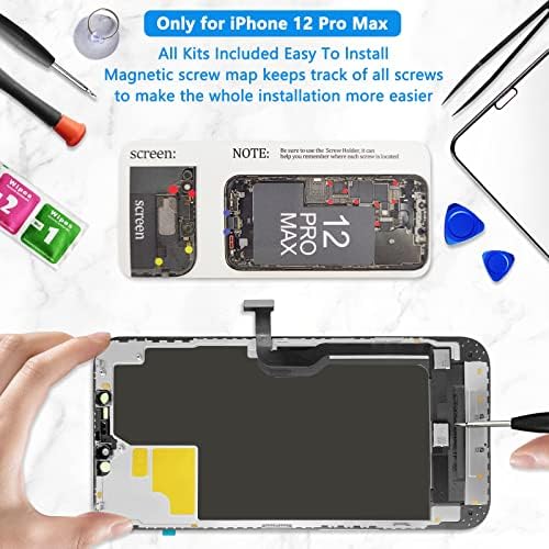 Para iPhone 12 Pro Max Screen Substituição de 6,7 polegadas, tela DiykitPL 3D Touch LCD Digitizer para A2342, A2412, A2411, A2410 com Kit de Ferramentas de Reparação+Parafuso Magnético Mat+Protetor de Tela+Vedação à prova d'água