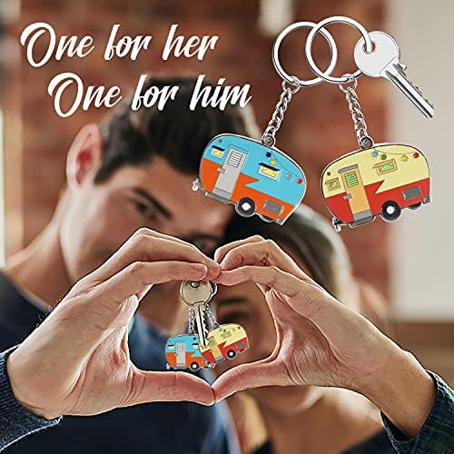 Camper Keychain Set Happy RV Camper Keyring Casais Camping Gifts For Men Mulheres Camperam Trailers Trailers Acessórios 2 pacote