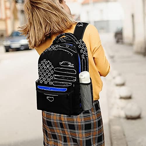 Love Blue Line EUA Flag Heart Backpacks Moda Bolsa de ombro de moda Mochila de vários bolsos para estudos escolares