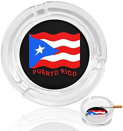 Porto Rico bandeira de vidro de vidro de cigarros redondos capa de bandeja de cinzas para decoração interna do escritório em casa