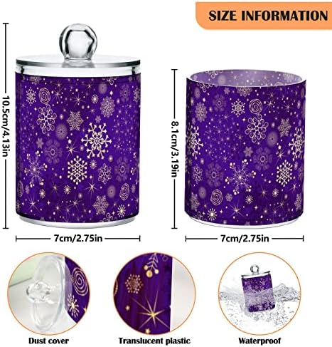 Alaza 4 Pack QTIP Dispensador de inverno Violet roxo com flocos de neve dourados Organizadores de banheiro de Natal para bolas de algodão/swabs/almofadas/fio dental, frascos de boticário de plástico para vaidade