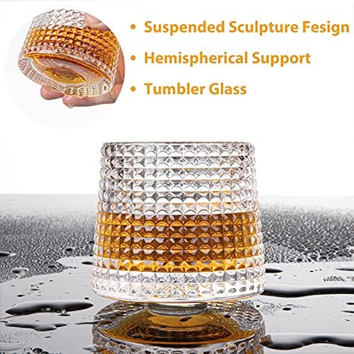 Crystal Whisky Glasses Conjunto de 4, Yoyolyna elegante vidro antiquado rotativo com base pesada, copo de rochas personalizadas