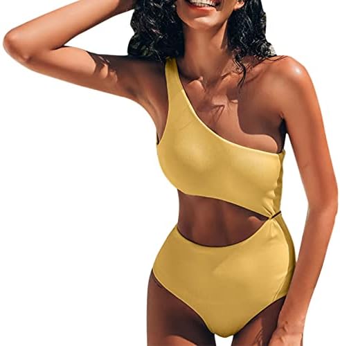 Top Top Top Swimsuit Bandeau Bikini Swimsuith Feminino Um ombro High Solid Color Metal Buckle Slim Slim