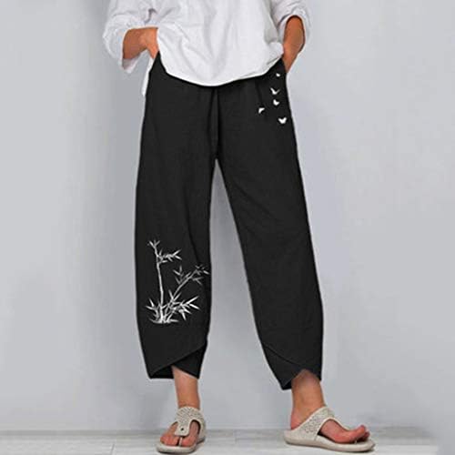 Calças de linho de algodão para mulheres para mulheres calças de verão casuais com bolsos soltos fit boho calças de