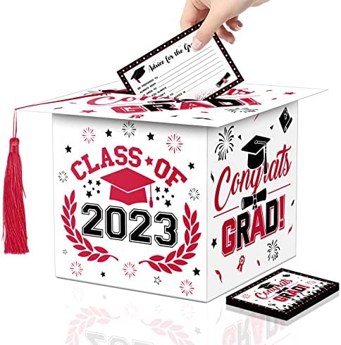 Classe de 2023 Caixa de graduação Caixa de graduação Branco Red Parabéns Caixas de cartão em forma de graduação Caixas de cartão com borla e 48 PCs Conselhos desejam cartões para 2023 High School College Centro