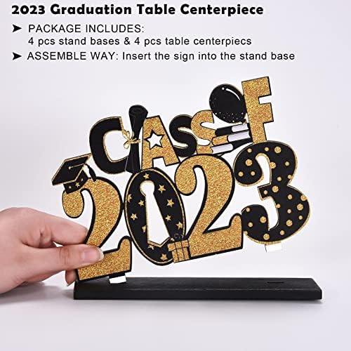 4 peças Decorações de mesa de graduação - turma de 2023 peças centrais de madeira para a graduação da faculdade de ensino médio decorações de festas de formatura, toppers de mesa favoritos de suprimentos
