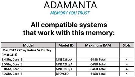 Atualização de memória Adamanta 64 GB Compatível para 2017 Apple IMAC 27 Retina 5K Display DDR4 2400MHz PC4-19200 SODIMM