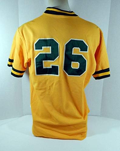 Final dos anos 80 Oakland Athletics 26 Game usou Gold Jersey Batting Practice DP04762 - Jogo usada MLB Jerseys