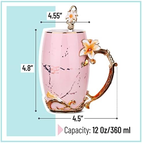 BTAT- Canecas de café sofisticadas com colher, 12 onças, conjunto de 2, canecas de café florais, rosa e azul, xícara de chá de cerâmica,