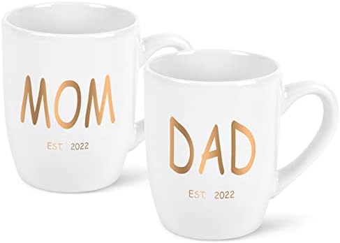 Mamãe e papai Mug Est 2022, Presentes para o pai novo mãe, Presentes de anúncio de gravidez Novos, caneca de café para primeira