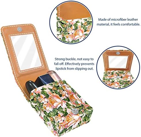 Caixa de batom de Oryuekan com espelho bolsa de cosméticos portátil fofa, bolsa cosmética, flor rosa rosa floral floral