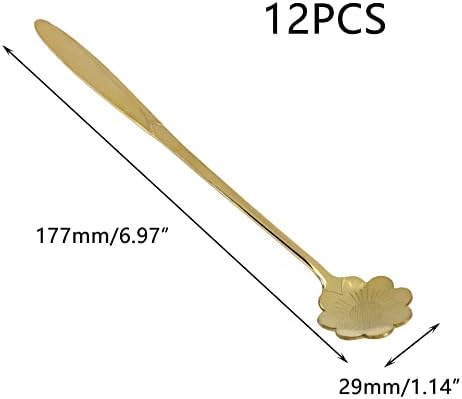 Crapyt 12 PCs Aço inoxidável Creative Spoon de Flor Gold Spoons Gold para sobremesa, sorvete, colheres de flores para