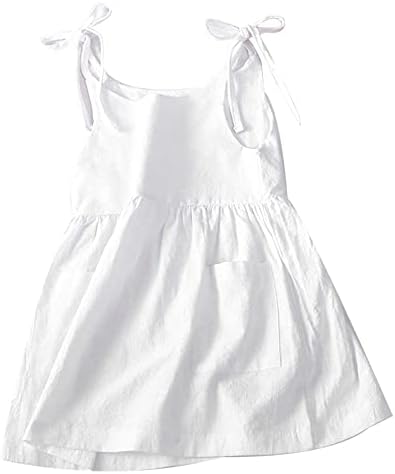 Giglittr Toddler Meninas Meninas Linho de algodão verão tiras de arco de vestido brancas sem mangas com bolsos Party Beach Casual Sundress