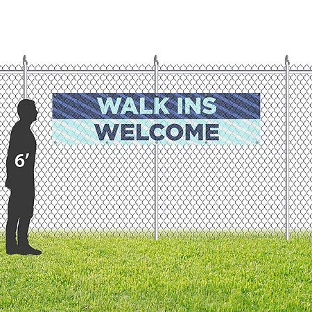 CGSignLab | Walk Ins Welcome -Stripes Blue Resistente ao vento Banner de vinil de malha ao ar livre | 8'x2 '