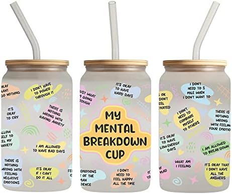 Topcus saúde mental pode copo de vidro, afirmações diárias podem copos, afirmações diárias café lata de vidro, presente para ela, melhor amigo tumbler, colapso mental