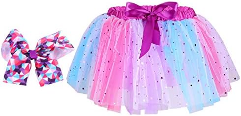 AMOSFUN 1 Conjunto de saia de tule colorida e arco de cabelo Bowknot para festa