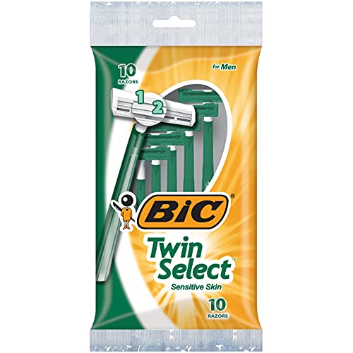 Bic Twin Select Razors descartáveis, 2 lâminas para um barbear suave e confortável, pele sensível, alça verde, conjunto de barbear de