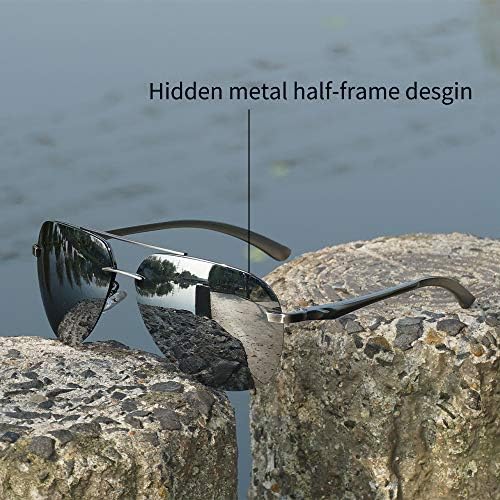 Óculos de sol polarizados de Crabegg para homens e mulheres UV 400 Proteção 63 mm Lente espelhada sem aro para direção de pesca