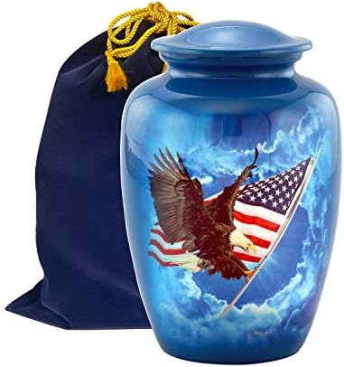 Glória americana urna, bandeira americana com cremação de águia urna para cinzas, bandeira americana subindo urna de águia, urna patriótica, urna de águia americana adulta com bolsa de veludo