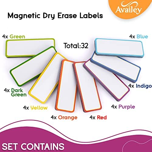 Usey 72 PCs Etiquetas de apagamento seco magnético - 32 peças de 4 x 1,8 e 40 peças de 3 x 2 com borda colorida