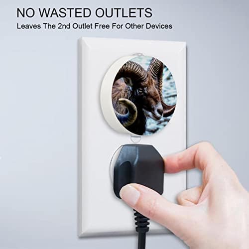 2 Pacote de plug-in Nightlight LED Night Light com Dusk-to-Dawn para o quarto de crianças, viveiro, cozinha, corredor Nature Mammal Mouflon Ovelha