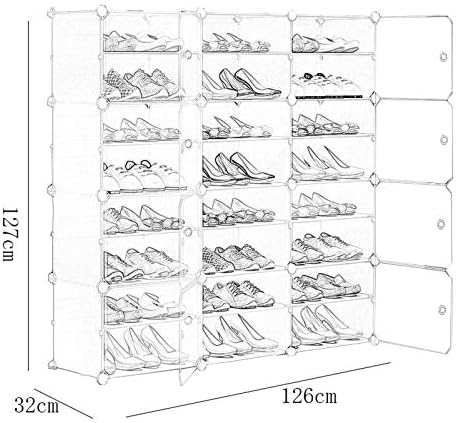 Zeelyde Rack de sapato, durável 3 colunas 8 plástico de camada Withdoor 48 pares de sapatos de armazenamento dormitório sala de estar branca 126x32x127cm feliz