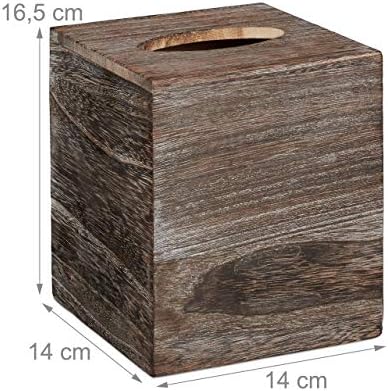 Relaxdays, piso de capa de papel, dispensador de madeira, HWD: 16.5x14x14 cm, caixa de lenço de lenço de cubo marrom com base