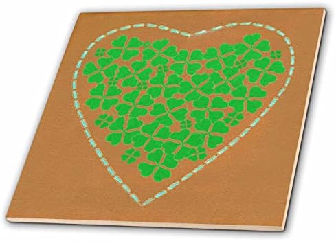 Pintura 3drose de trechos verdes em um coração de contorno em fundo marrom - azulejos