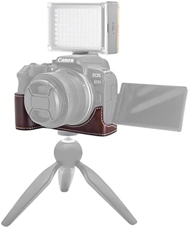 Caso Rieibi EOS R10 - Caso de couro PU PU para Canon EOS R10 Câmera Mirrorless - Caso de Grip para Canon Eosr10 - Café