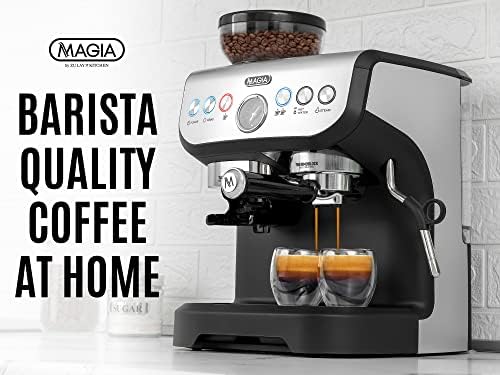 Zulay Kitchen Magia Manual Espresso Machine com moedor e leite Frother - 15 bar Bomba de pressão Cappuccino Máquina - Máquina de café