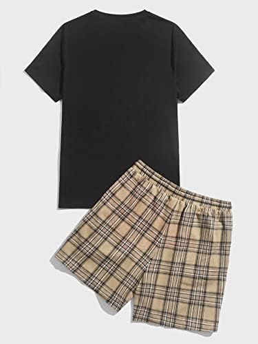 Nibhz roupas de duas peças para homens homens urso estampete e shorts de cintura de cordão xadrez