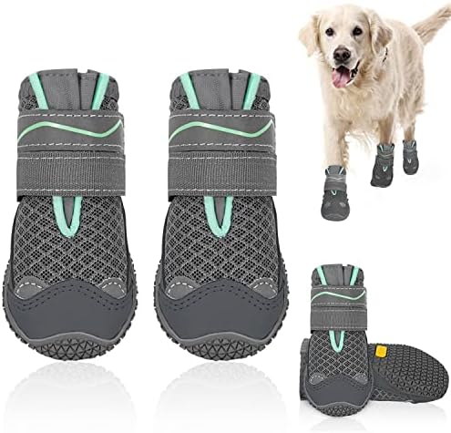 Lukovee Dog Shoes - Botas de cachorro de borracha sem deslizamento respiráveis ​​para neve de inverno, protetor de pata de cachorro resistente ao calor com alça refletiva, botas de cães para cães para cães pequenos grandes