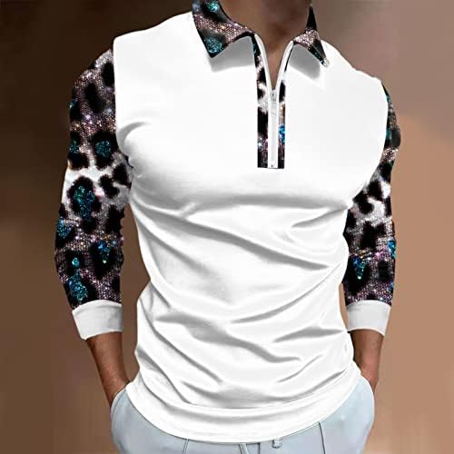 Camisas de pólo masculinas de Wocachi zip de pescoço, outono inverno de manga comprida Leopard tatchwork tops tops muscle